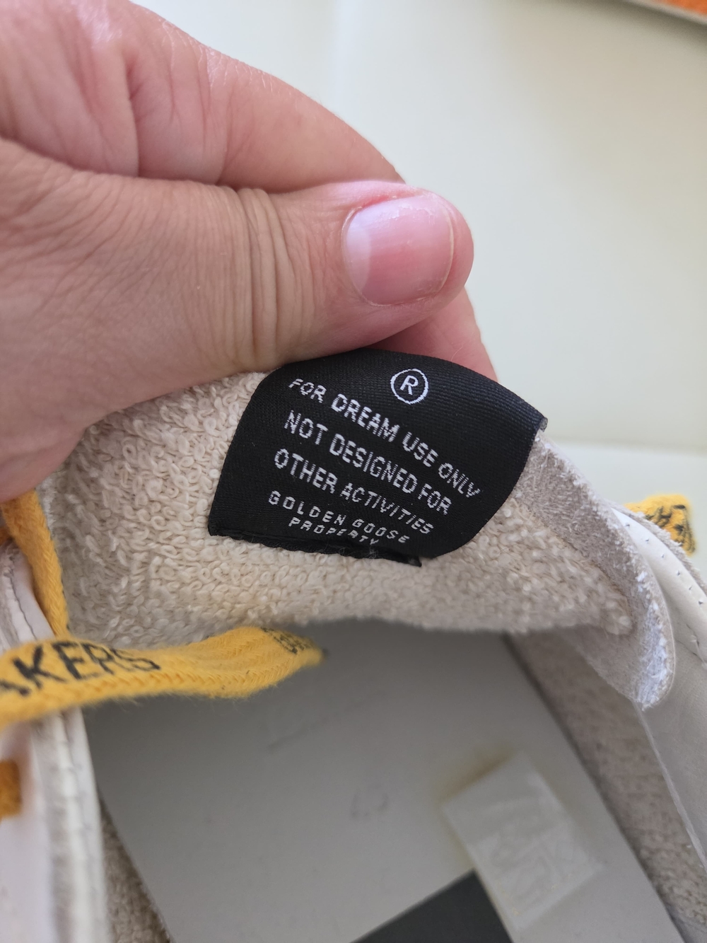 Golden Goose White Leather Sneakers with Black Tongue Label and Yellow Laces - Picture 3 of 6